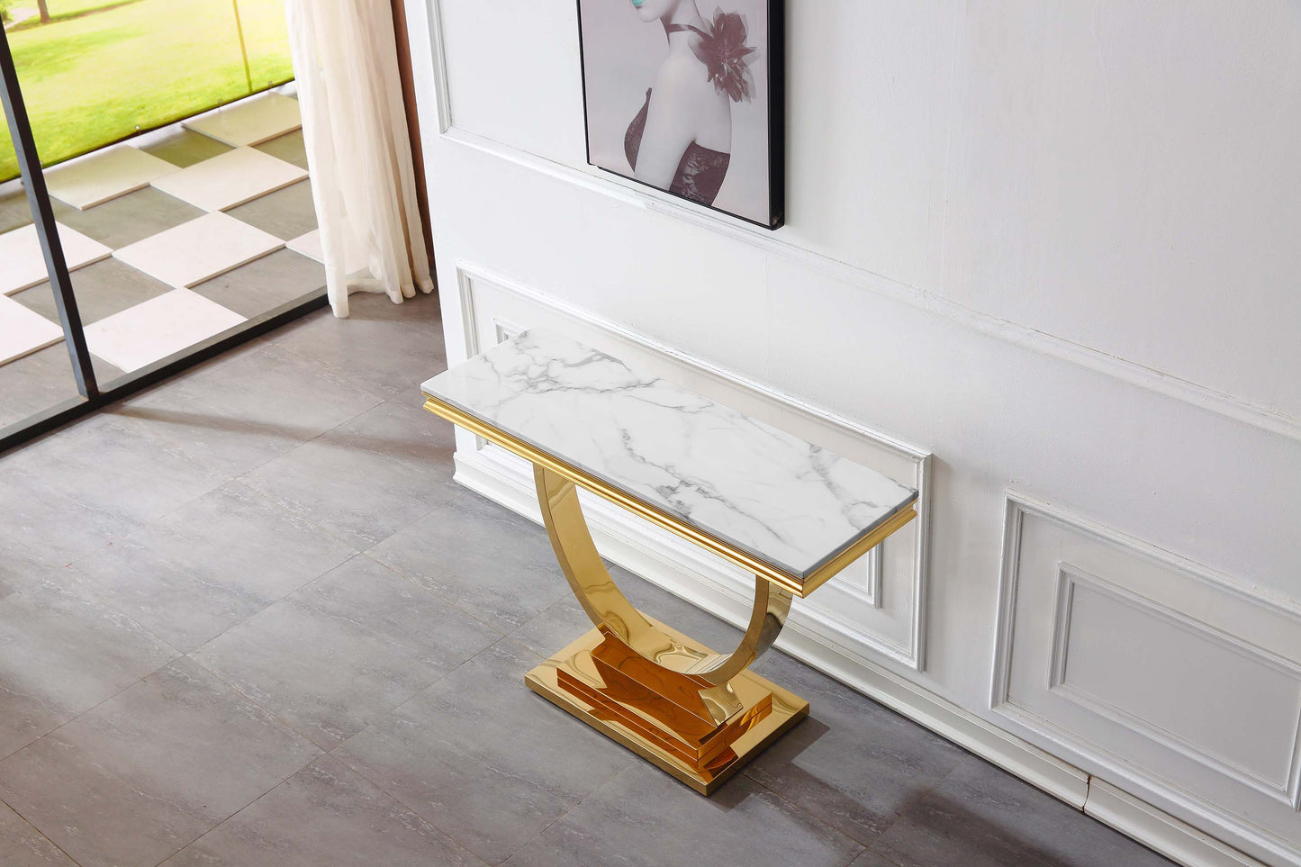 ST316 Marble Console Table with Gold or Silver Finish