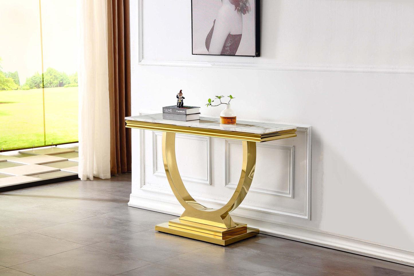 ST316 Marble Console Table with Gold or Silver Finish