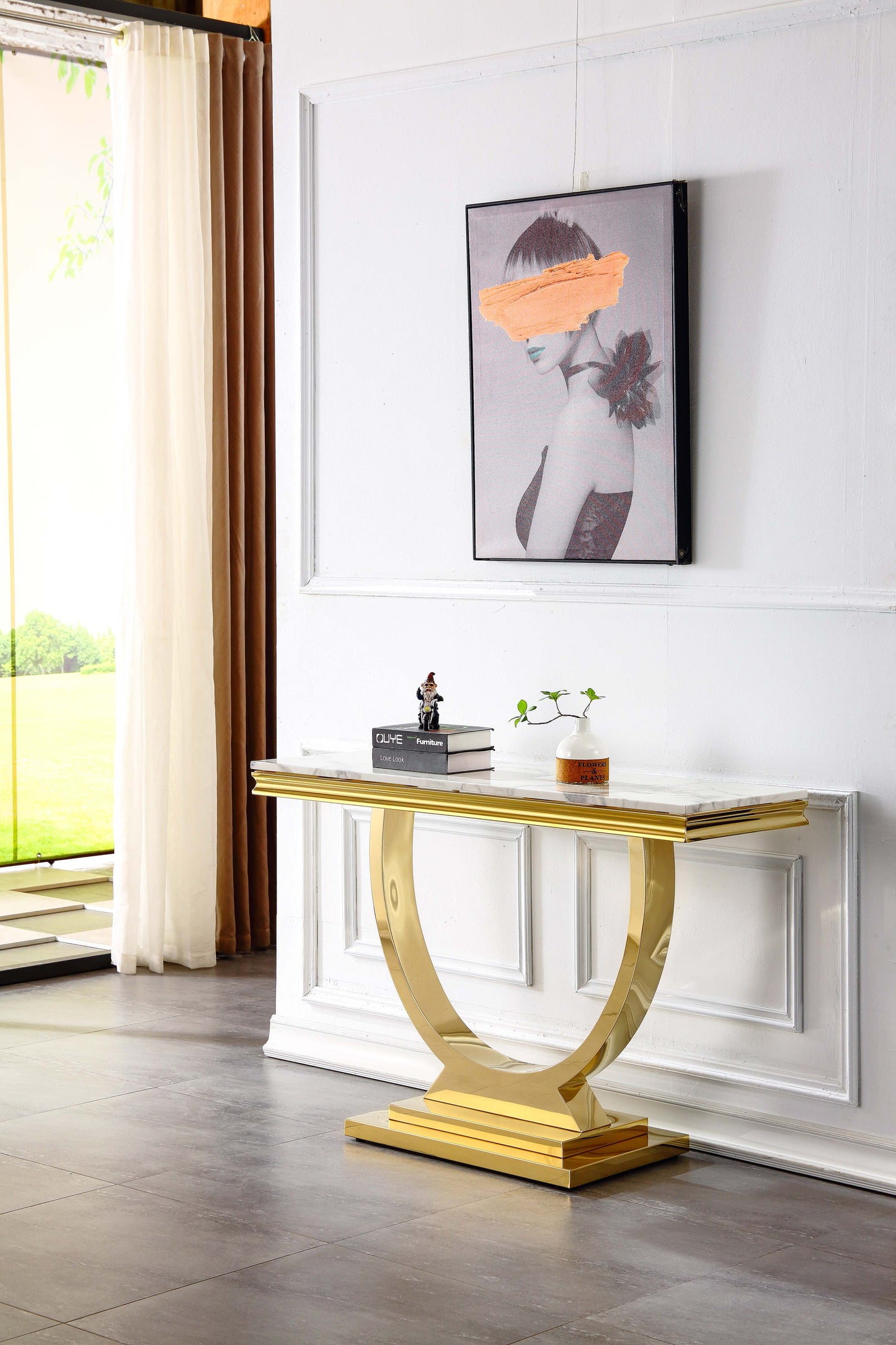 ST316 Marble Console Table with Gold or Silver Finish