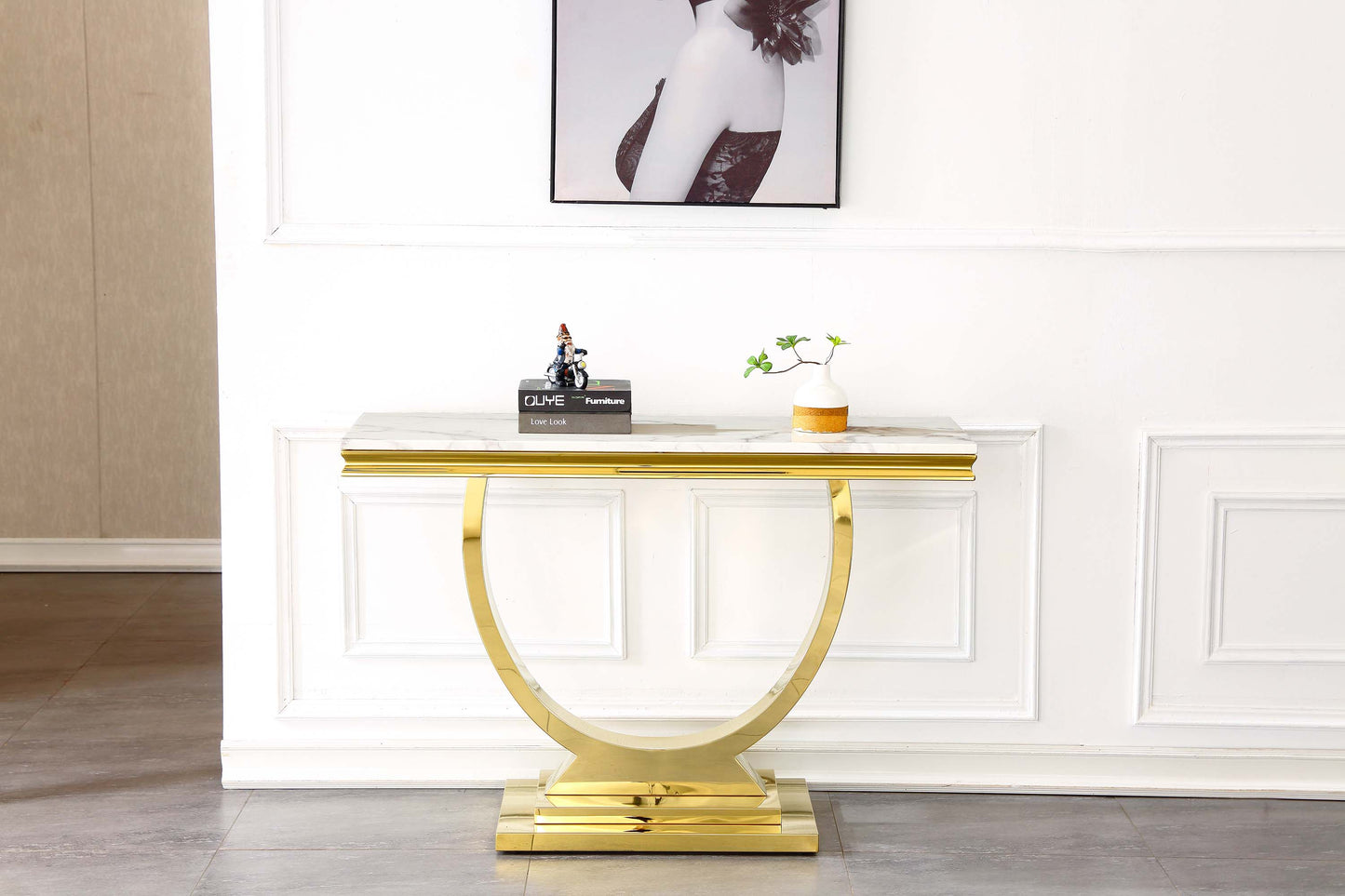 ST316 Marble Console Table with Gold or Silver Finish