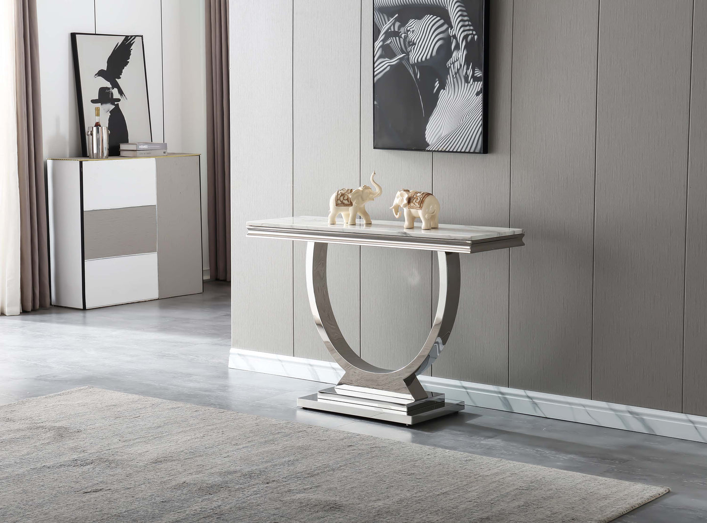 ST316 Marble Console Table with Gold or Silver Finish