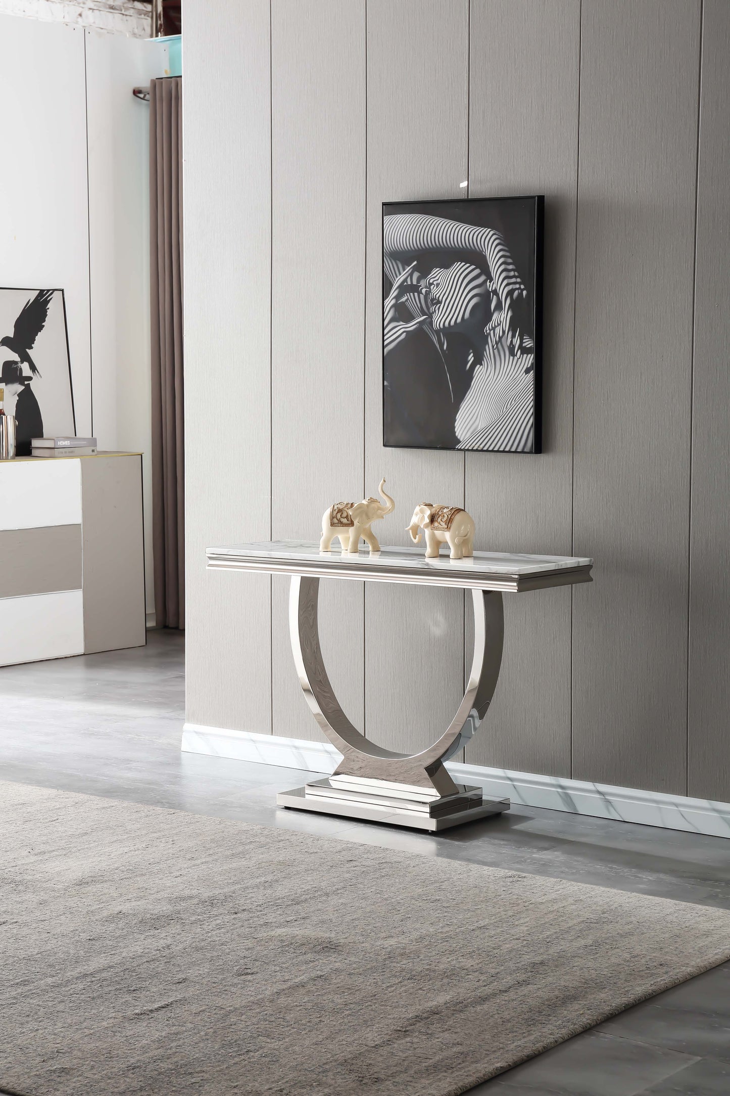 ST316 Marble Console Table with Gold or Silver Finish