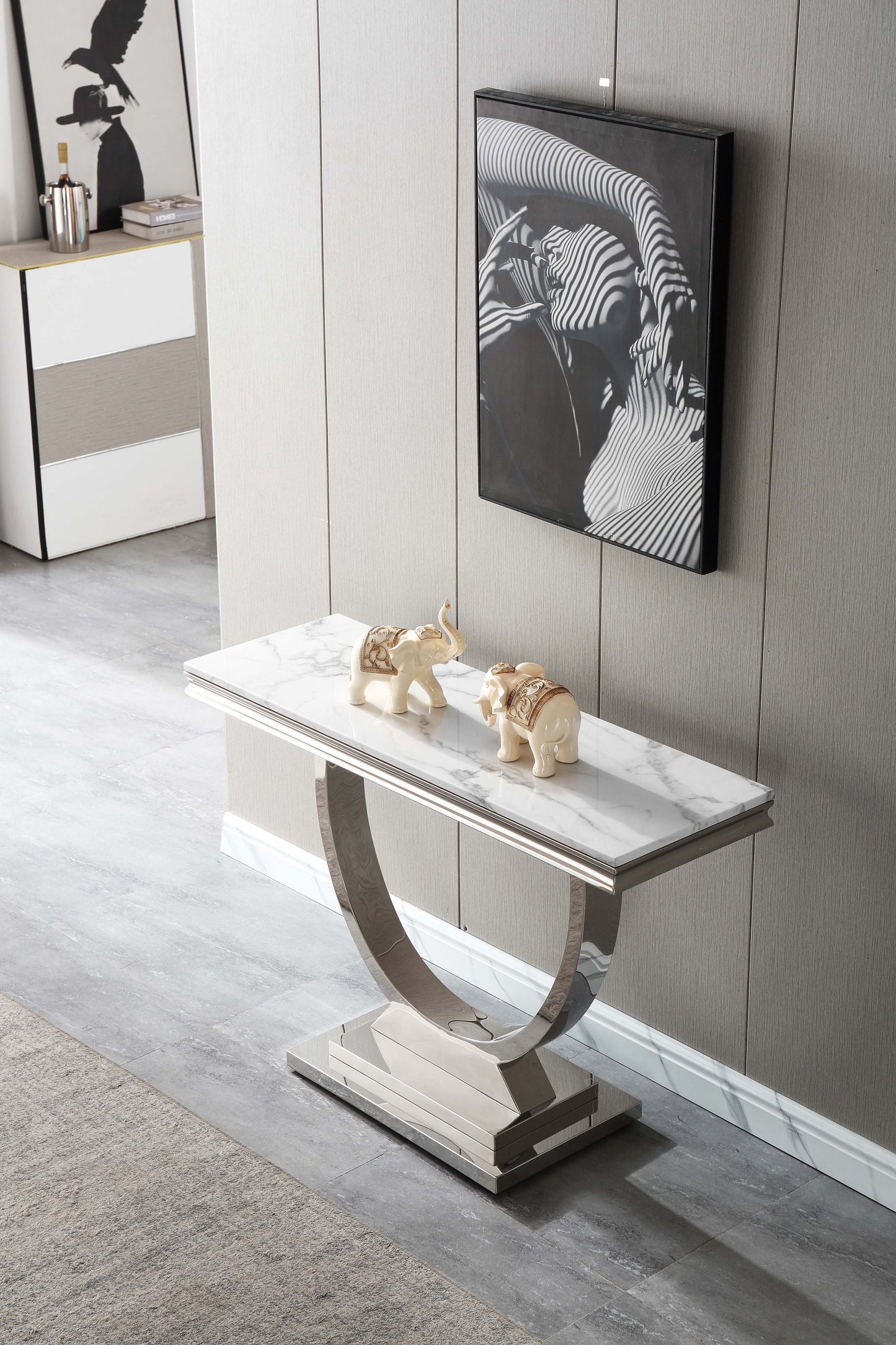 ST316 Marble Console Table with Gold or Silver Finish