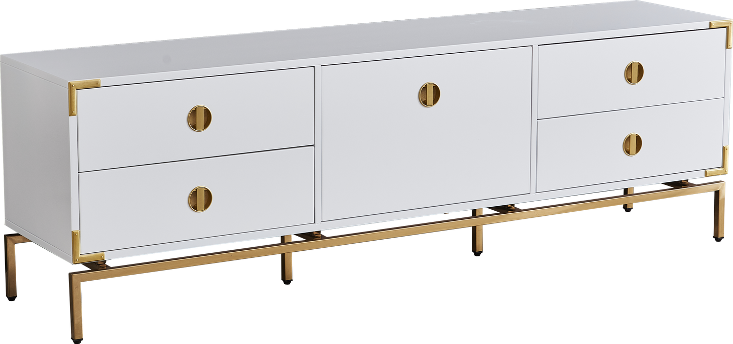 TV001 Elegant White MDF TV Stand with Gold Mirrored Finish