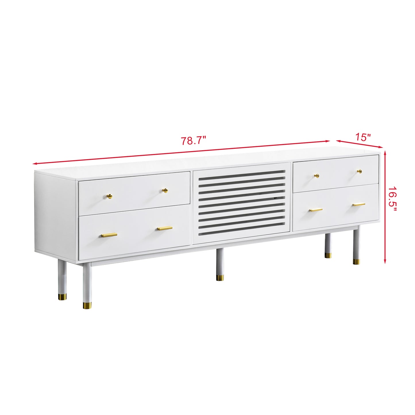 TV005 Modern White Lacquer TV Stand with Wooden Legs